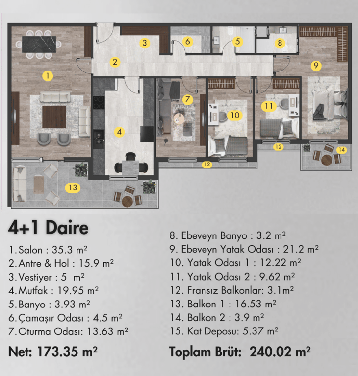 4+1 Daire Planı planı