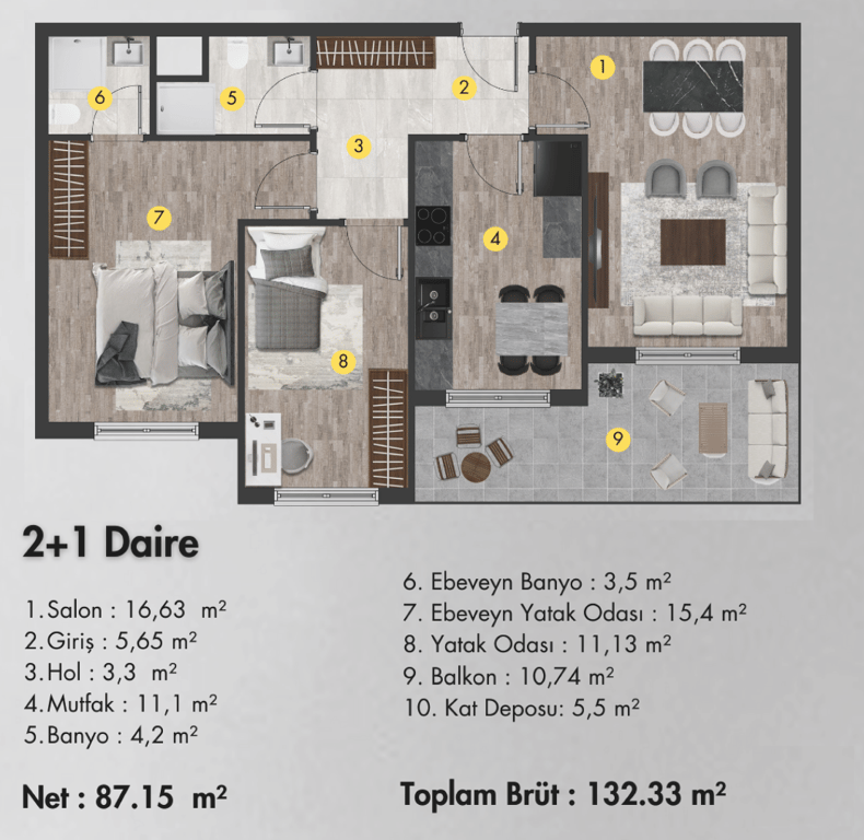 2+1 Daire Planı planı