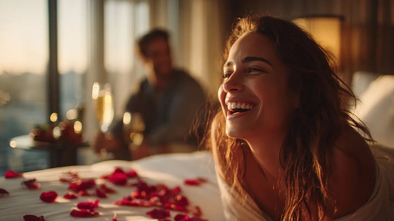 Romantic rose petal and champagne surprise