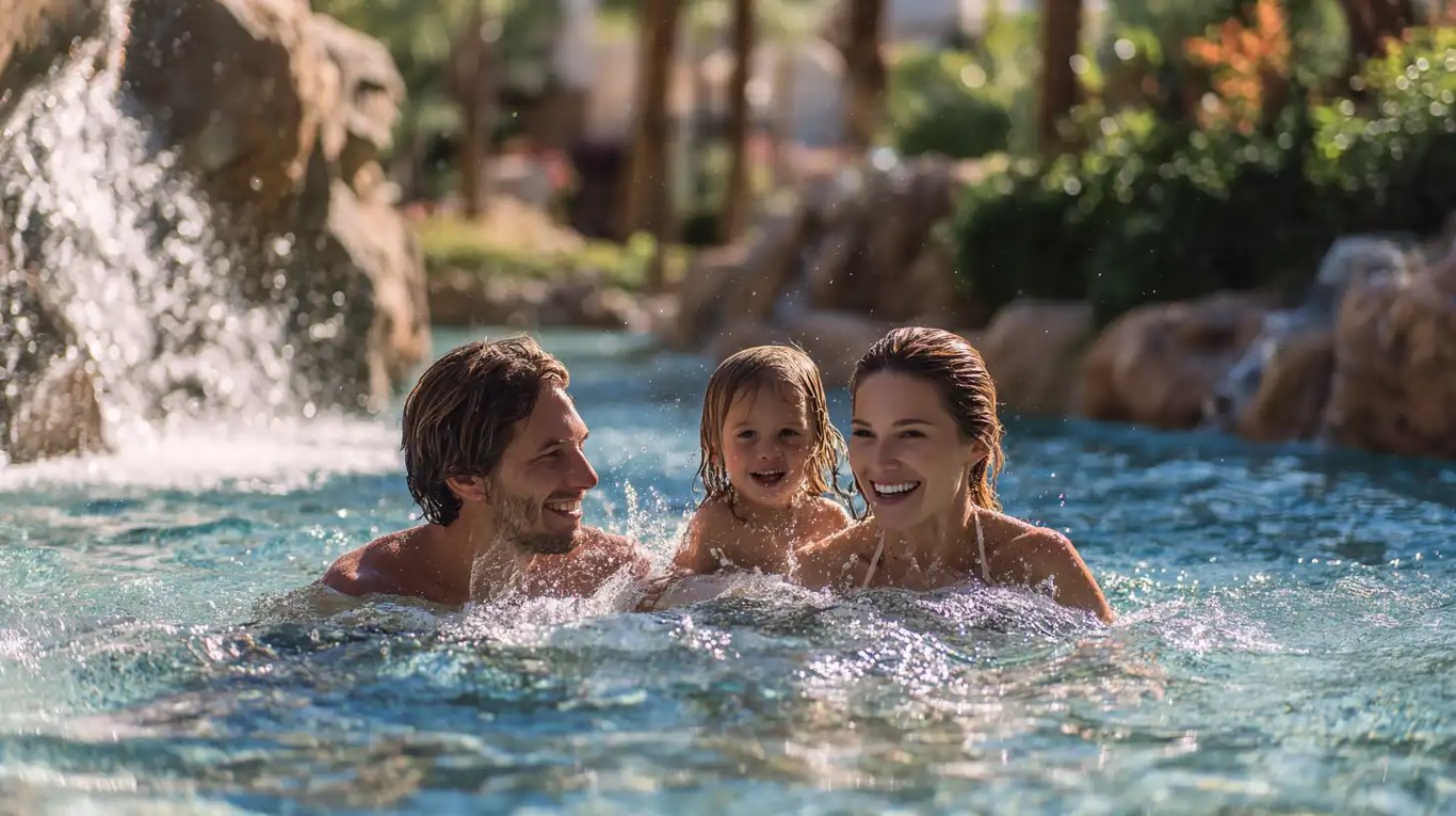 Family enjoying the lagoon pool