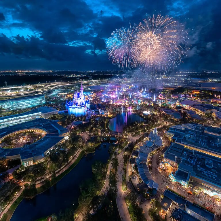 Aerial view of Orlando theme parks