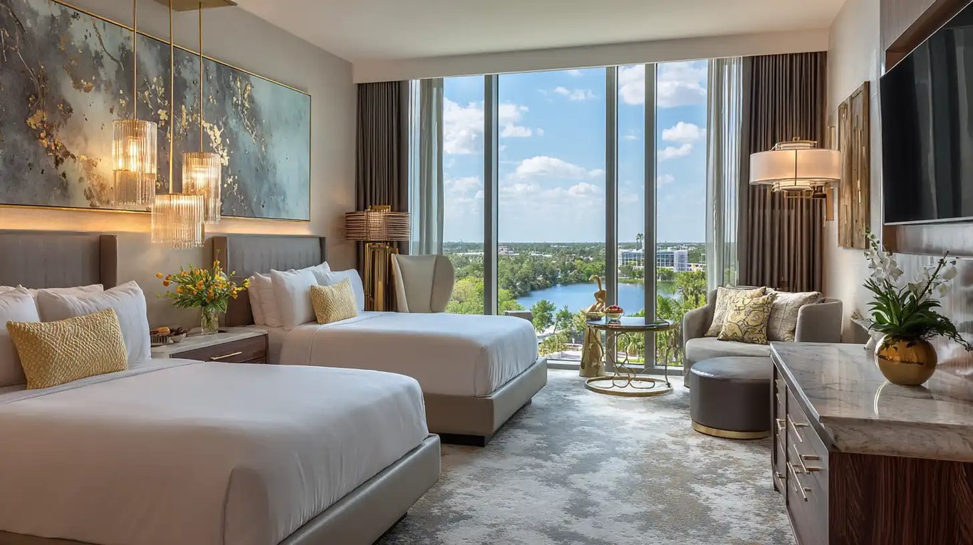 Two Queen Deluxe room with garden pool view