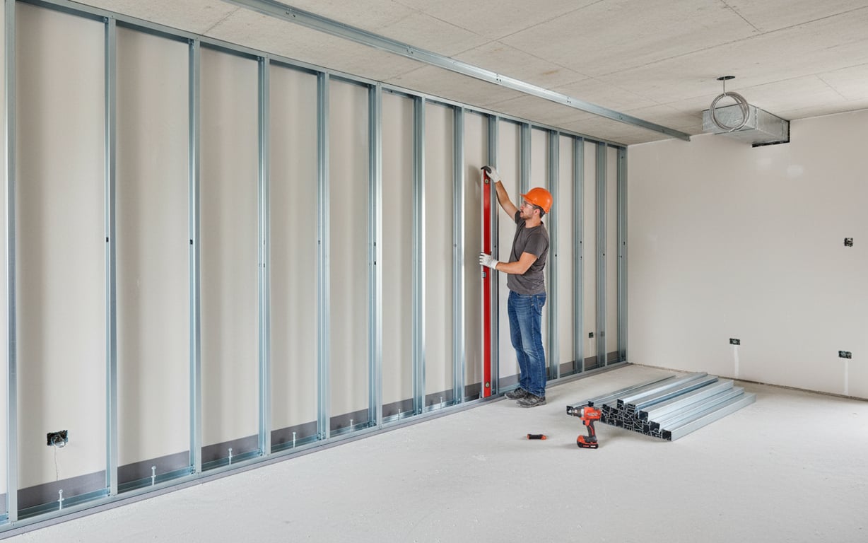 Montarea profilelor metalice UW și CW pentru structura peretelui din rigips