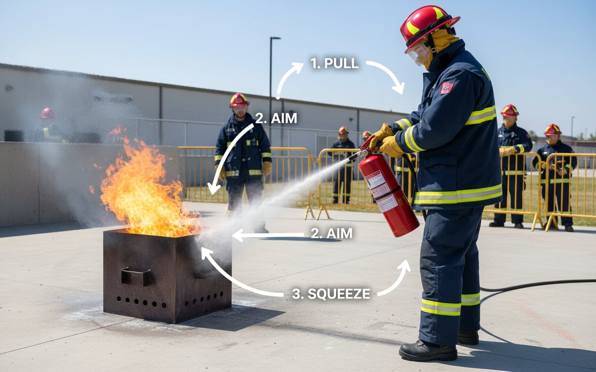 Demonstratie tehnica PASS pentru utilizarea corecta a stingatorului