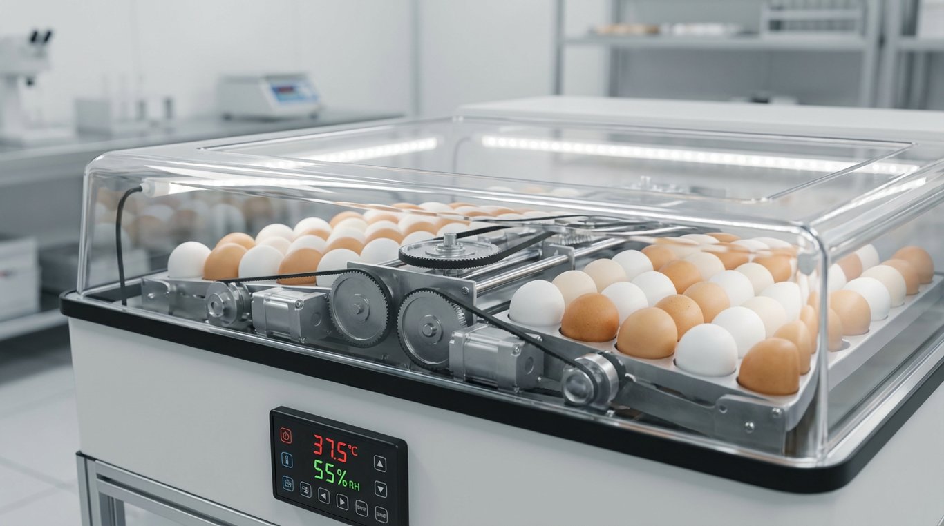 Incubator modern cu sistem automat de rotație pentru ouă de găină