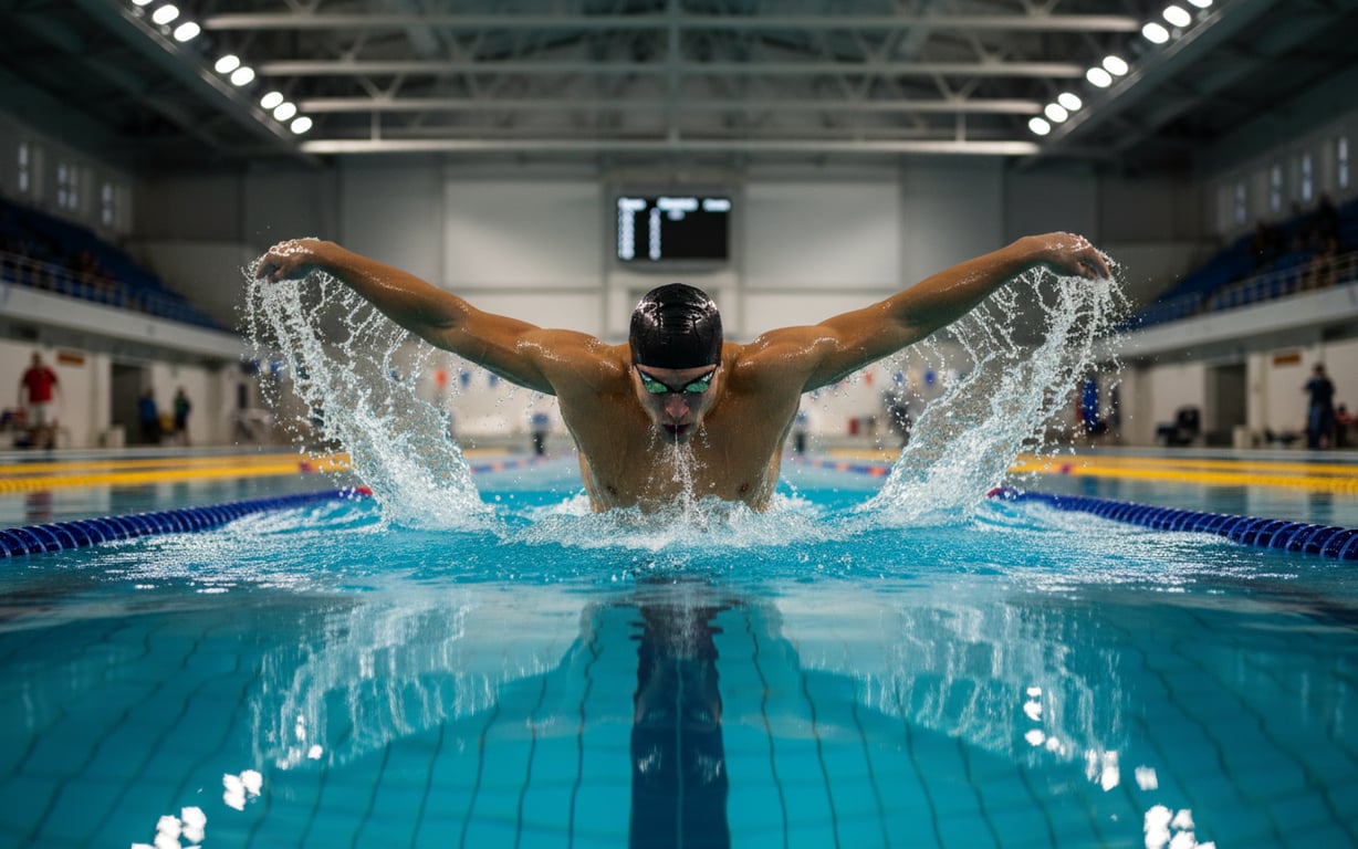 Atleta esegue farfalla mostrando attivazione di spalle e core