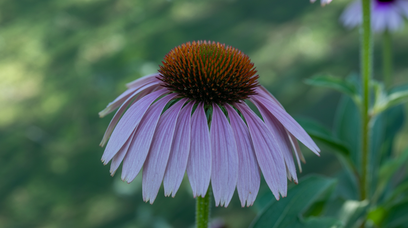 Floare de Echinaceea mov, detaliu macro, fundal verde
