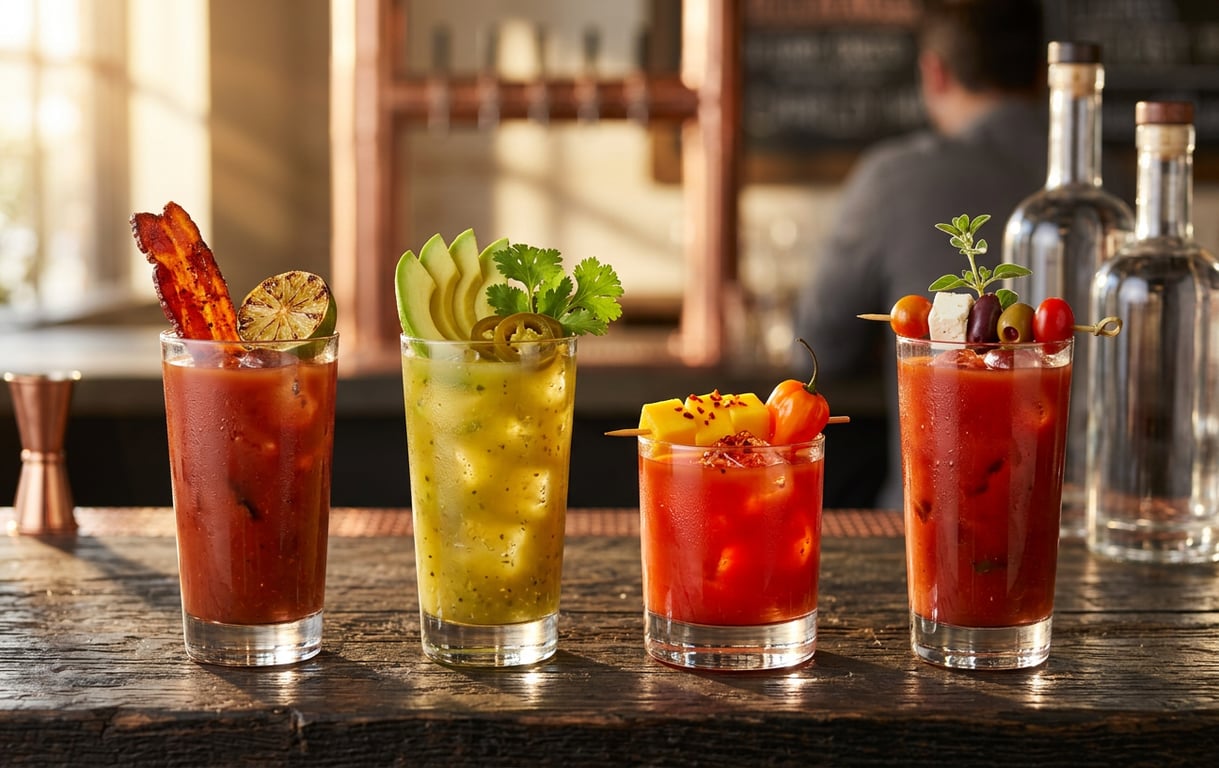 Patru variante creative de Bloody Mary cu sosuri iuți diferite și garnituri unice