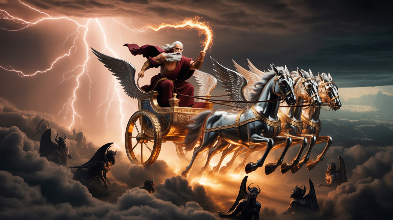 Sfântul Ilie în carul de foc, gonind diavolii pe cer.