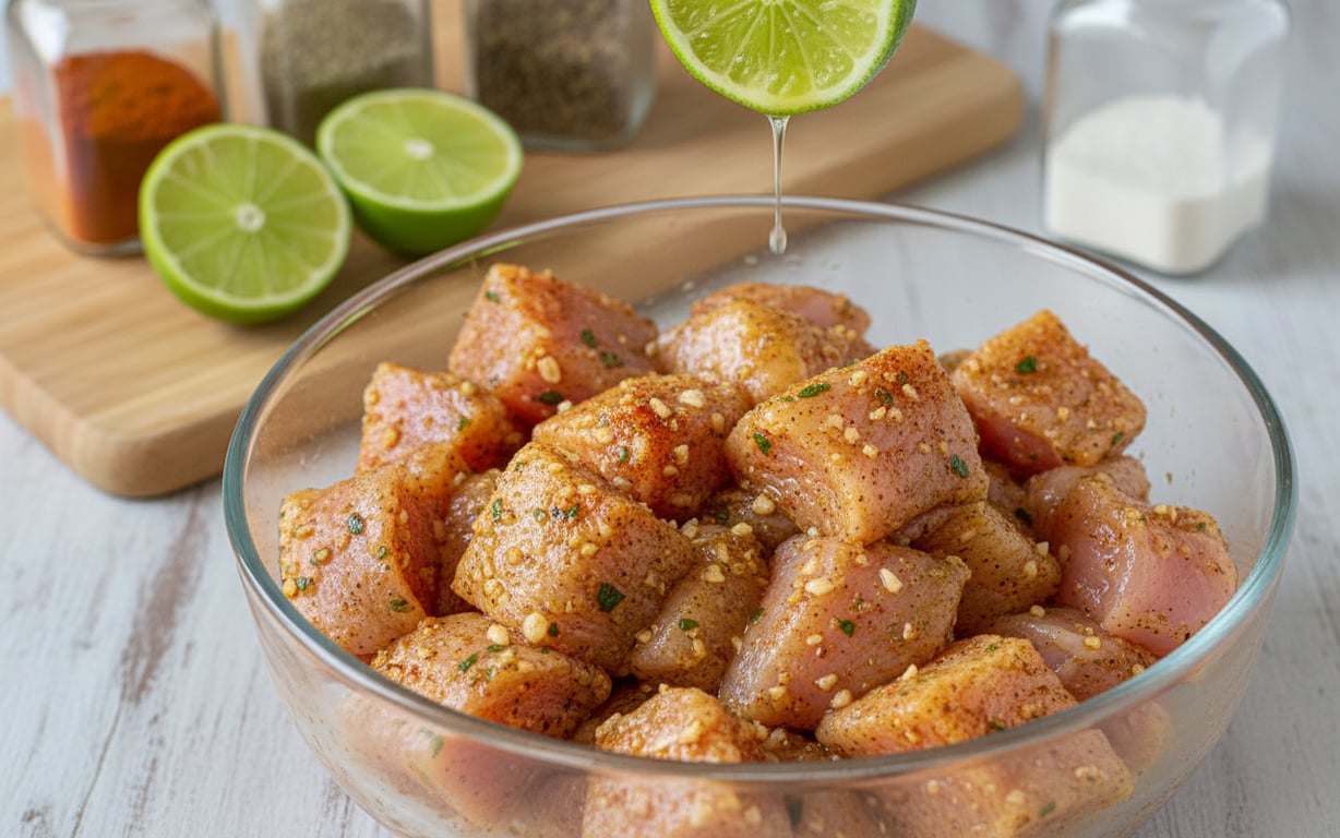 Piept de pui marinat în condimente mexicane pregătit pentru tacos