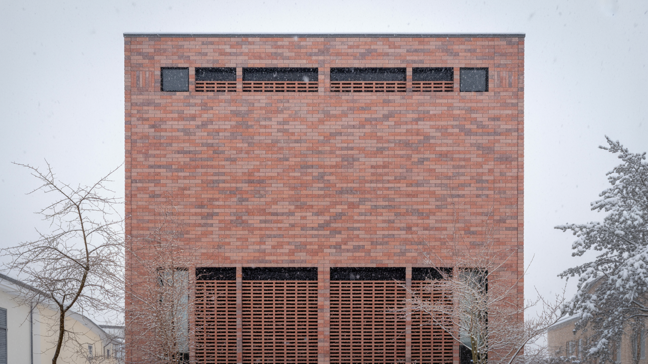 Building with ventilated facade showing energy efficiency in winter