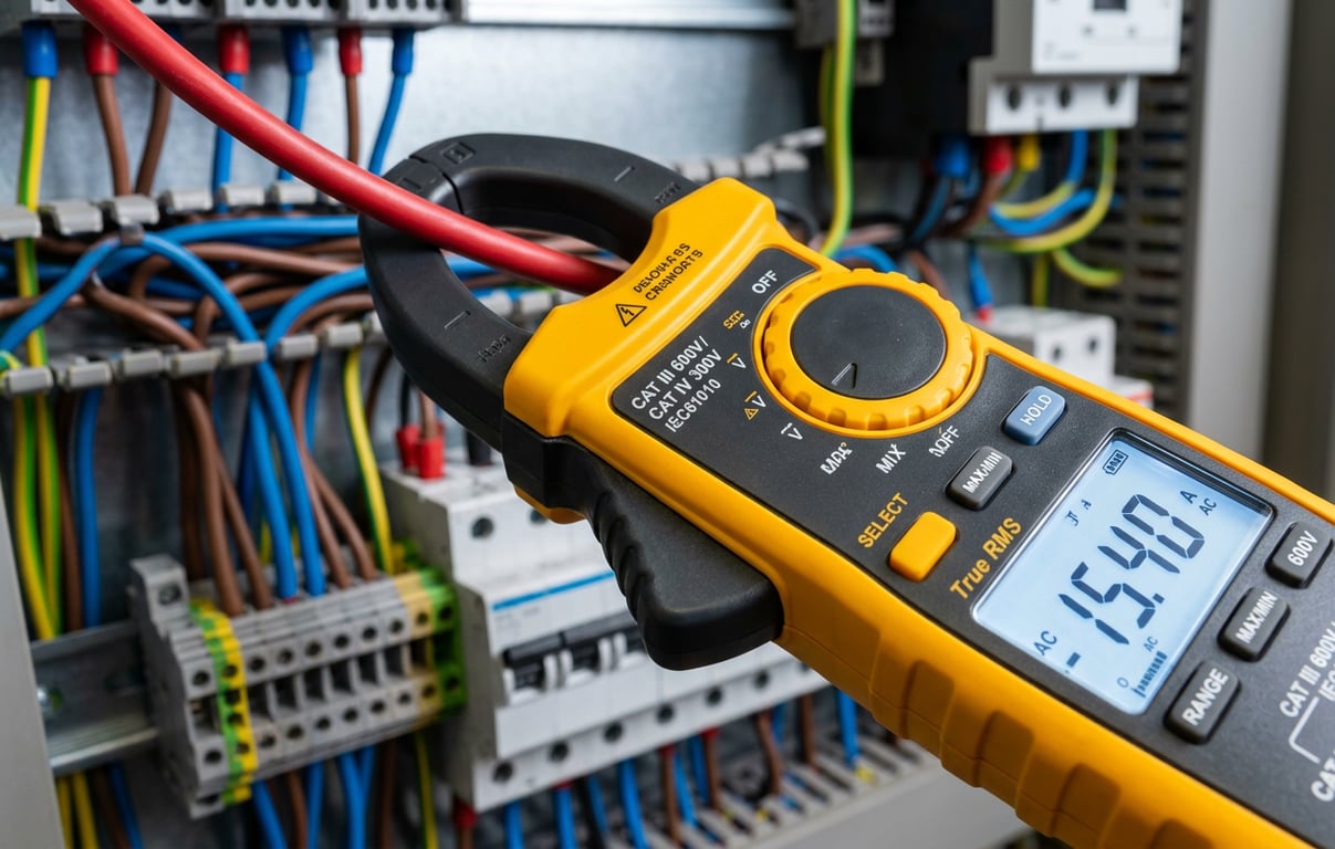 Cleste ampermetric digital profesional cu ecran LCD masoara curentul electric pe conductor in timpul interventiei