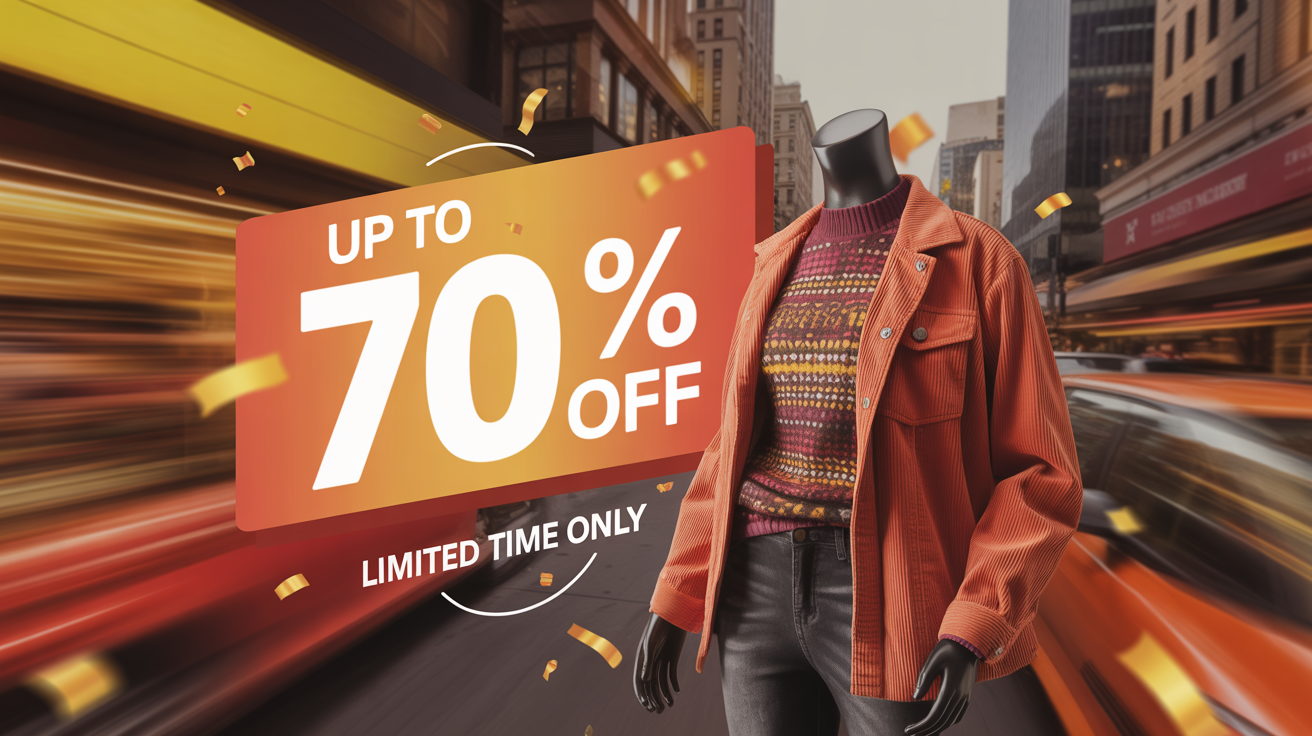 Διαφήμιση flash sale με έντονα χρώματα και εκπτώσεις.