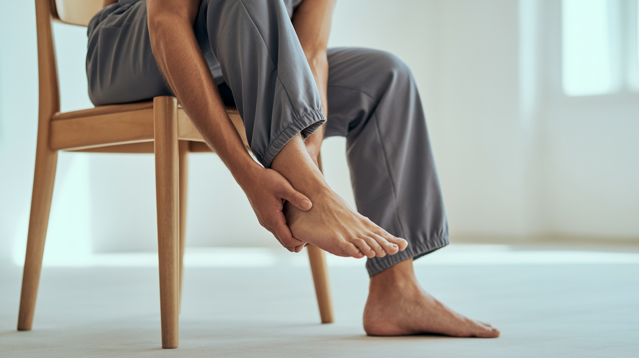 Persoană efectuând rotații ale gleznei pentru îmbunătățirea mobilității.