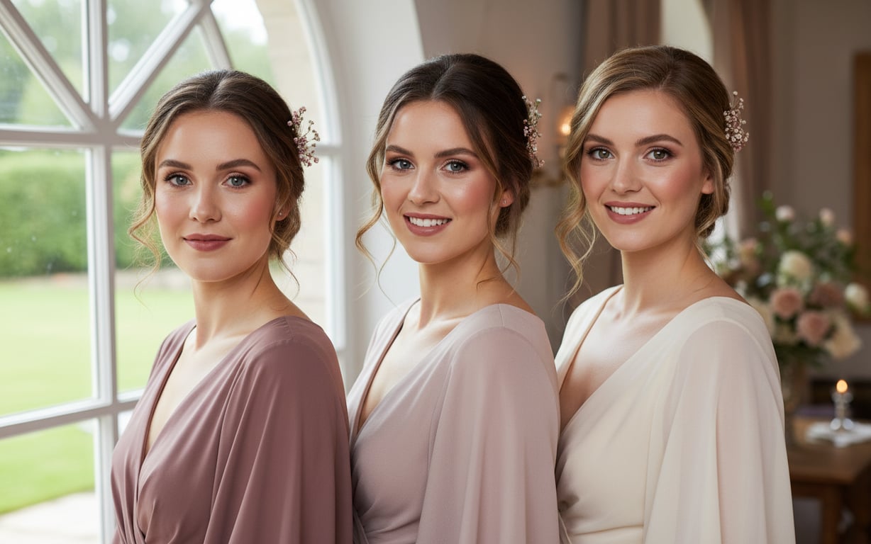 domnisoare de onoare cu machiaj elegant si discret la nunta
