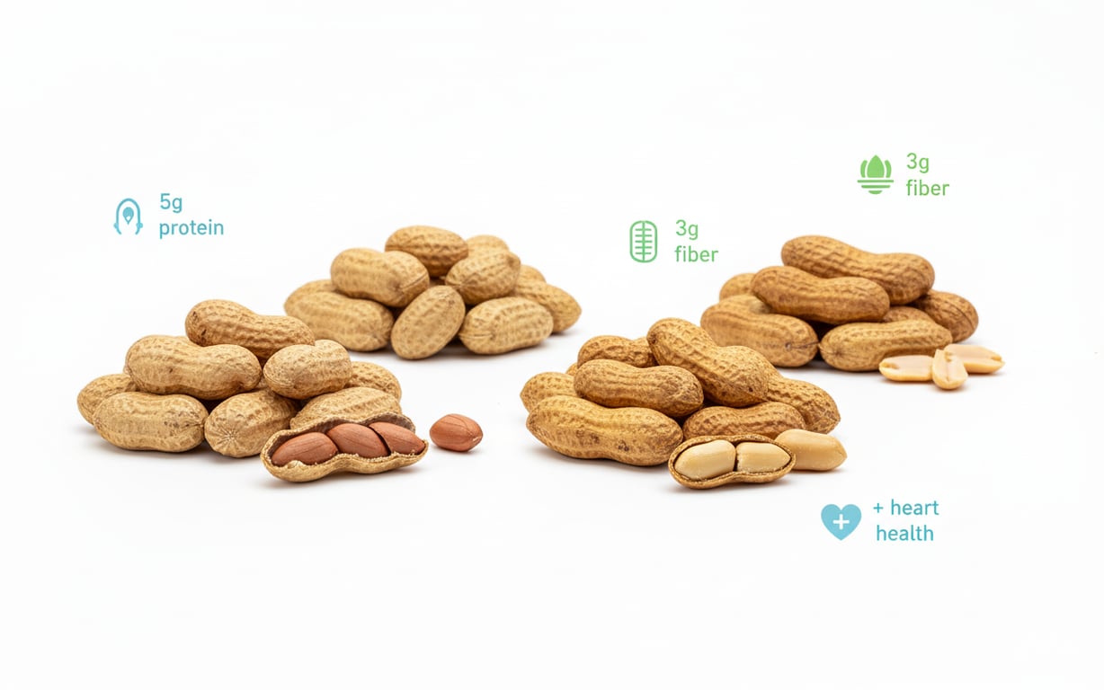 Arahide crude și prăjite cu informații nutriționale pe fundal alb