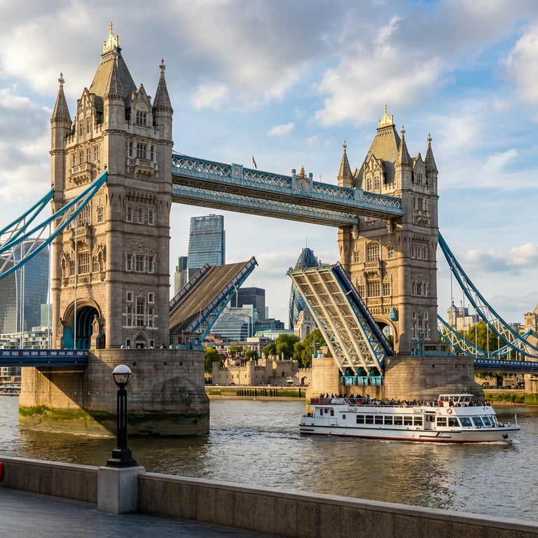 Tower Bridge cu pasarelele sale iconice deasupra Tamisei în Londra
