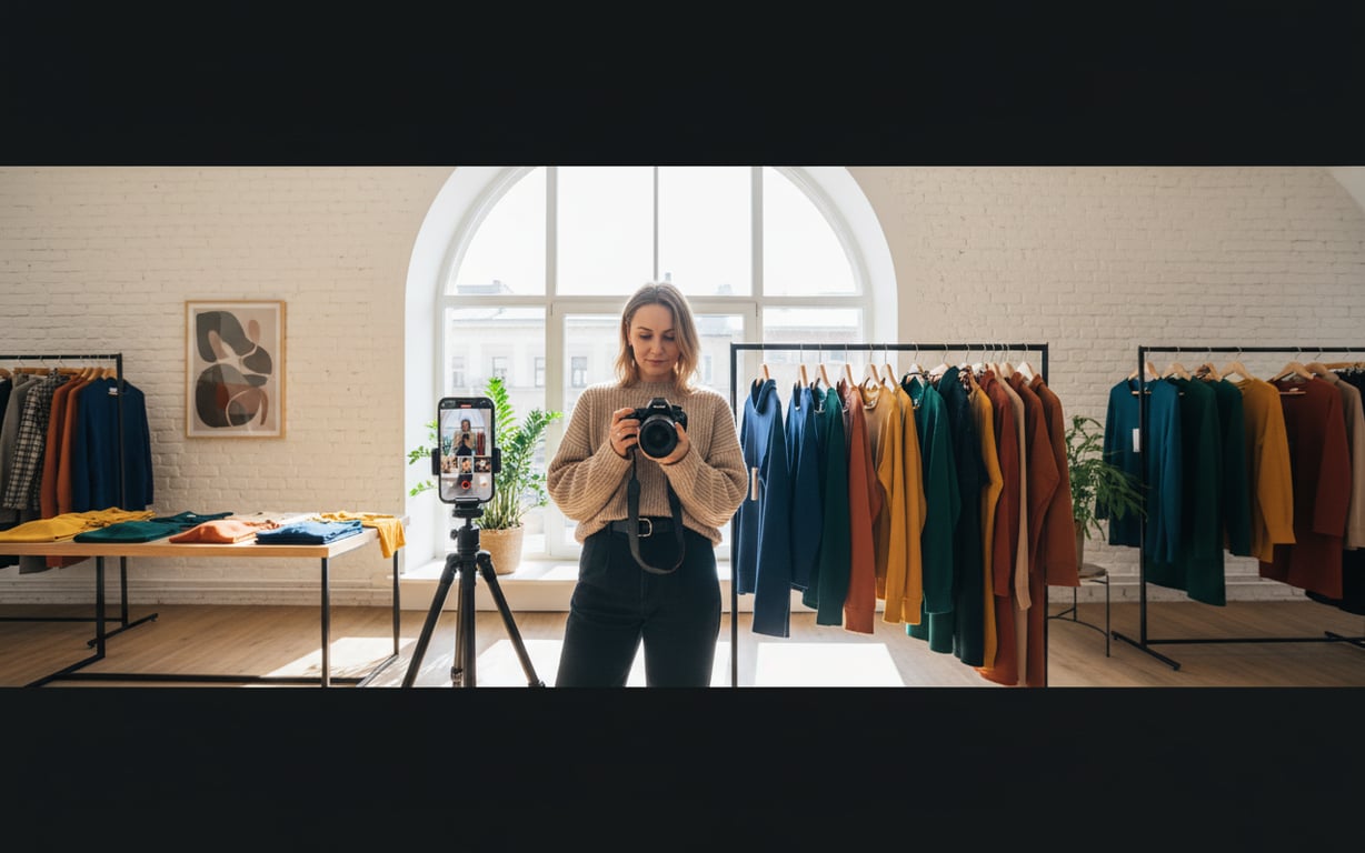 Właścicielka butiku tworzy treści na Instagram z nową kolekcją odzieży