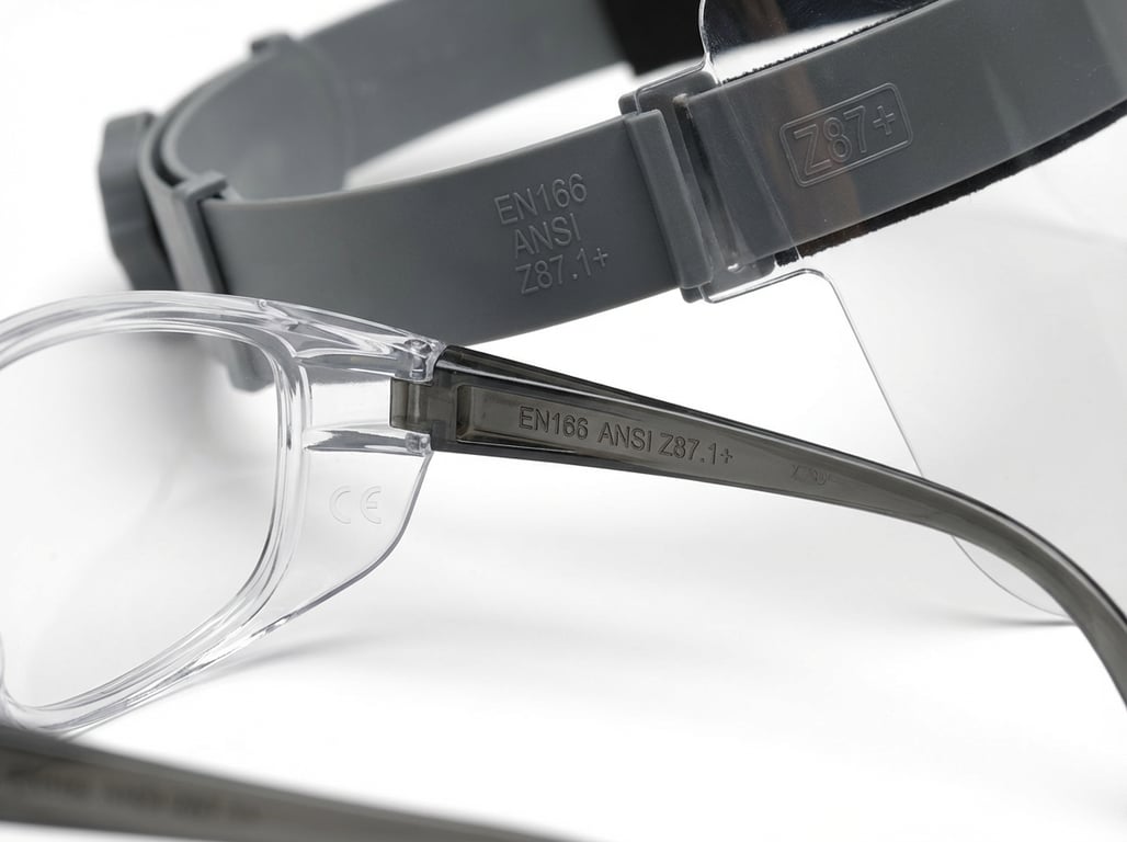 Marcaje de certificare EN166 si ANSI Z87 pe echipamente de protectie oculara