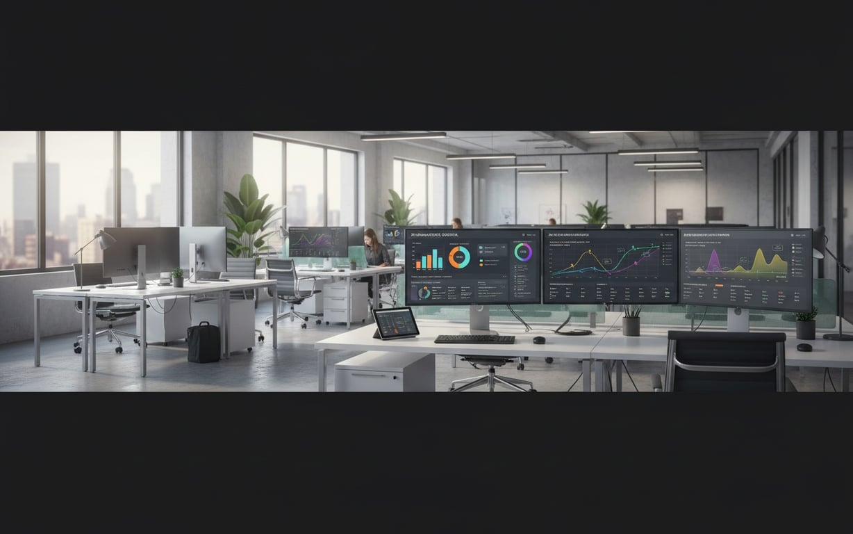 Modern technology dashboard displaying inventory analytics and AI-powered deadstock management systems