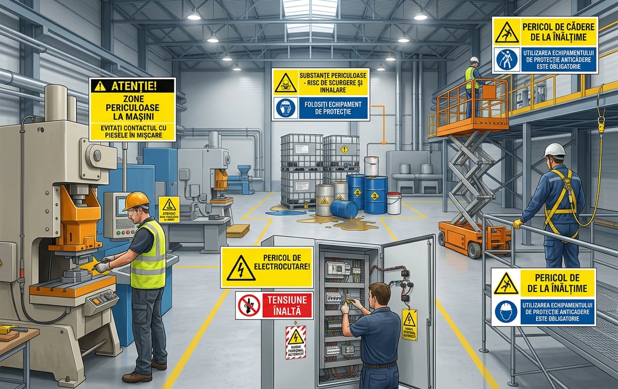 Ilustrare conceptuala a tipurilor de riscuri profesionale la locul de munca