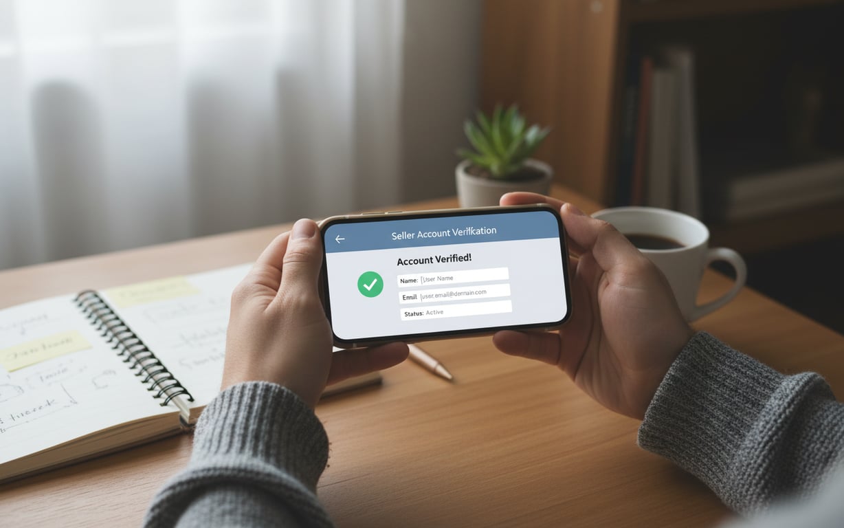 Small business owner checking TikTok Shop seller account setup and verification on a smartphone