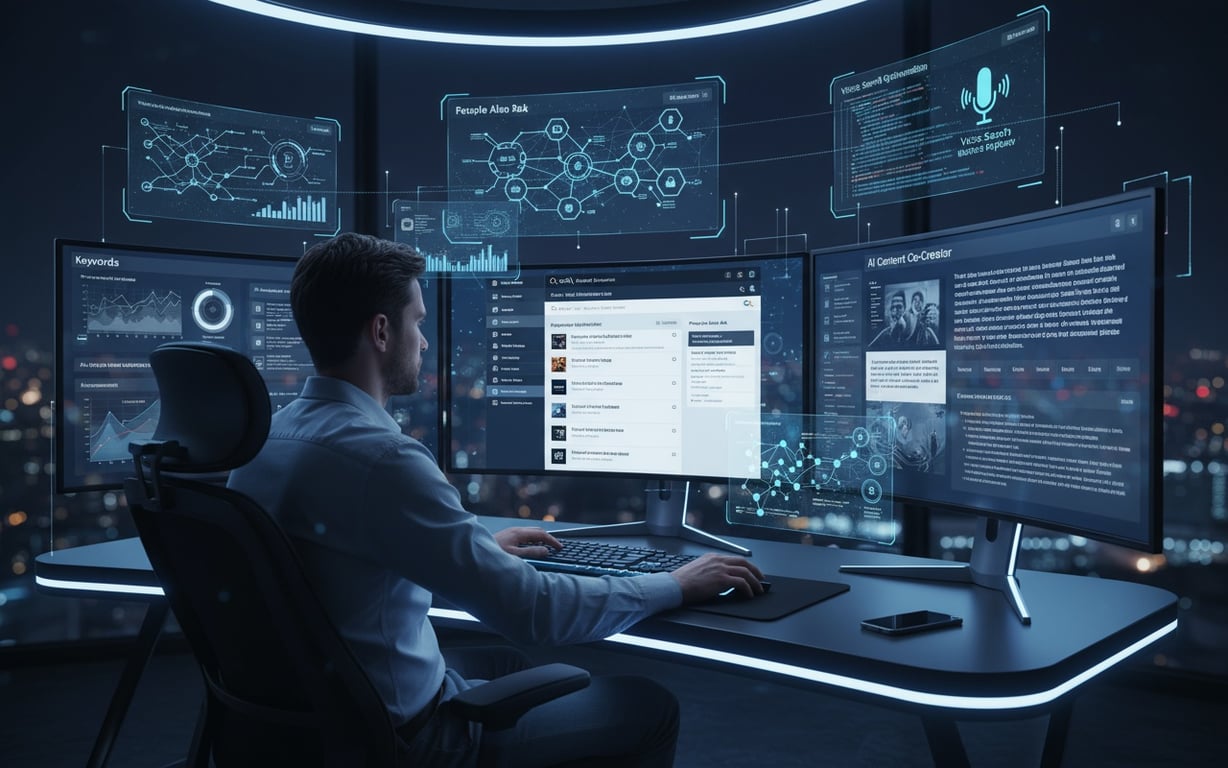 Specialist SEO optimizând conținut cu ajutorul inteligenței artificiale