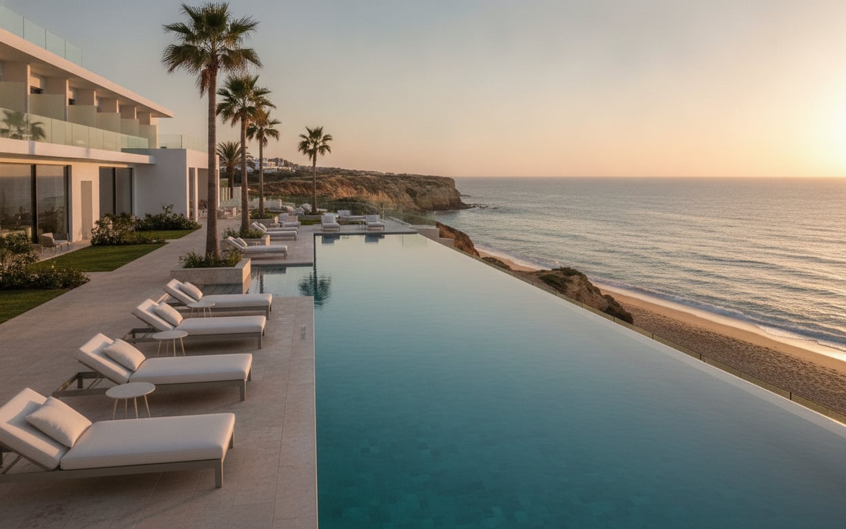Hotel modern cu piscină și vedere spre ocean, aproape de o plajă din Algarve