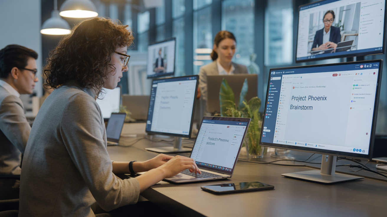 Team members collaborating asynchronously on a project using Slack threads