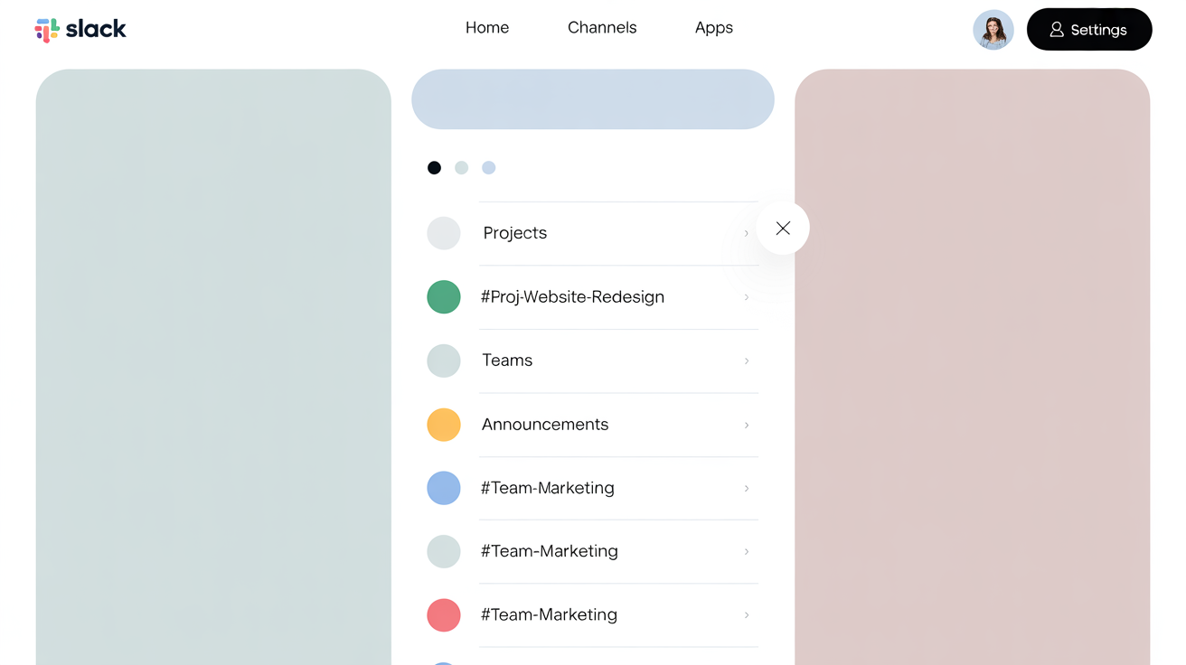 Illustration of organized Slack channels for project management