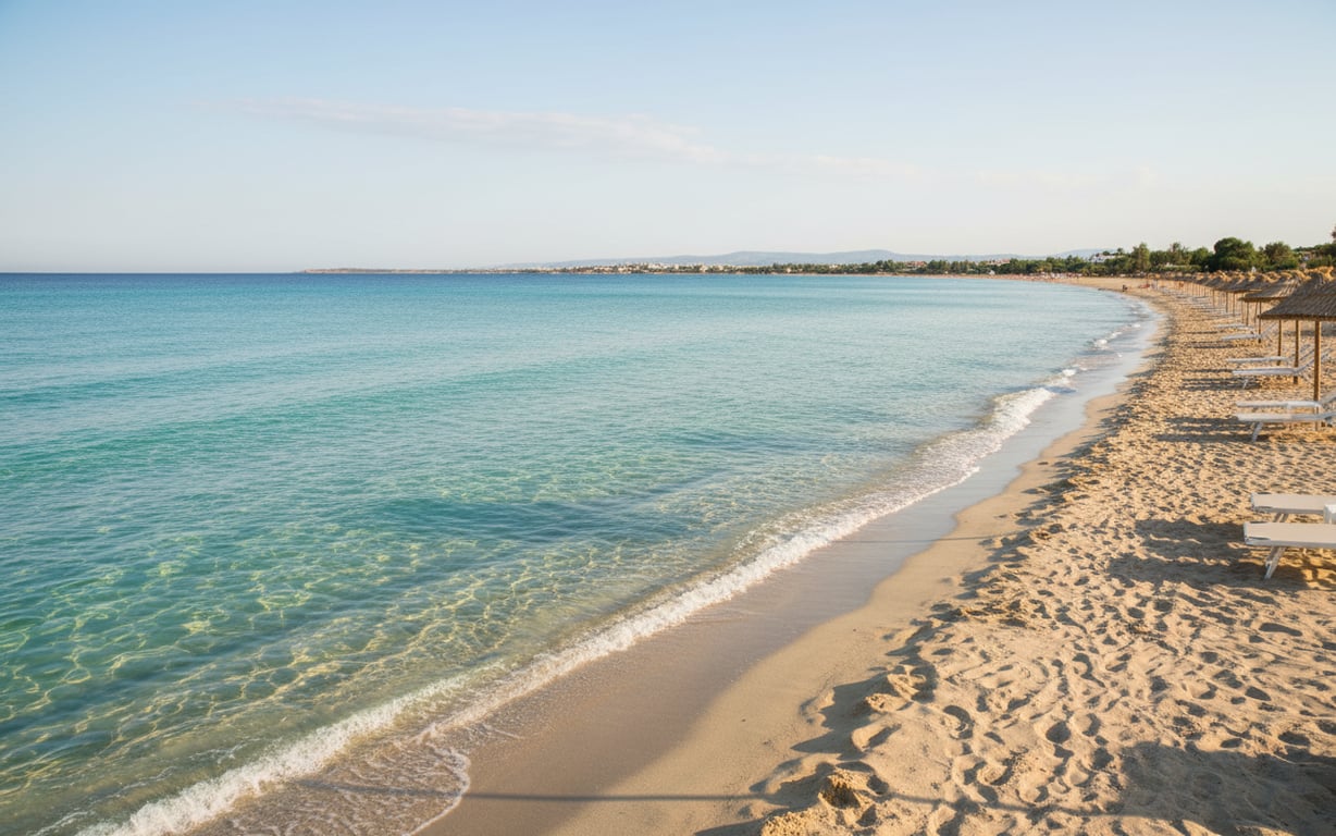 Plajă cu apă turcoaz și nisip fin pe coasta Costa Blanca într-o zi de vară