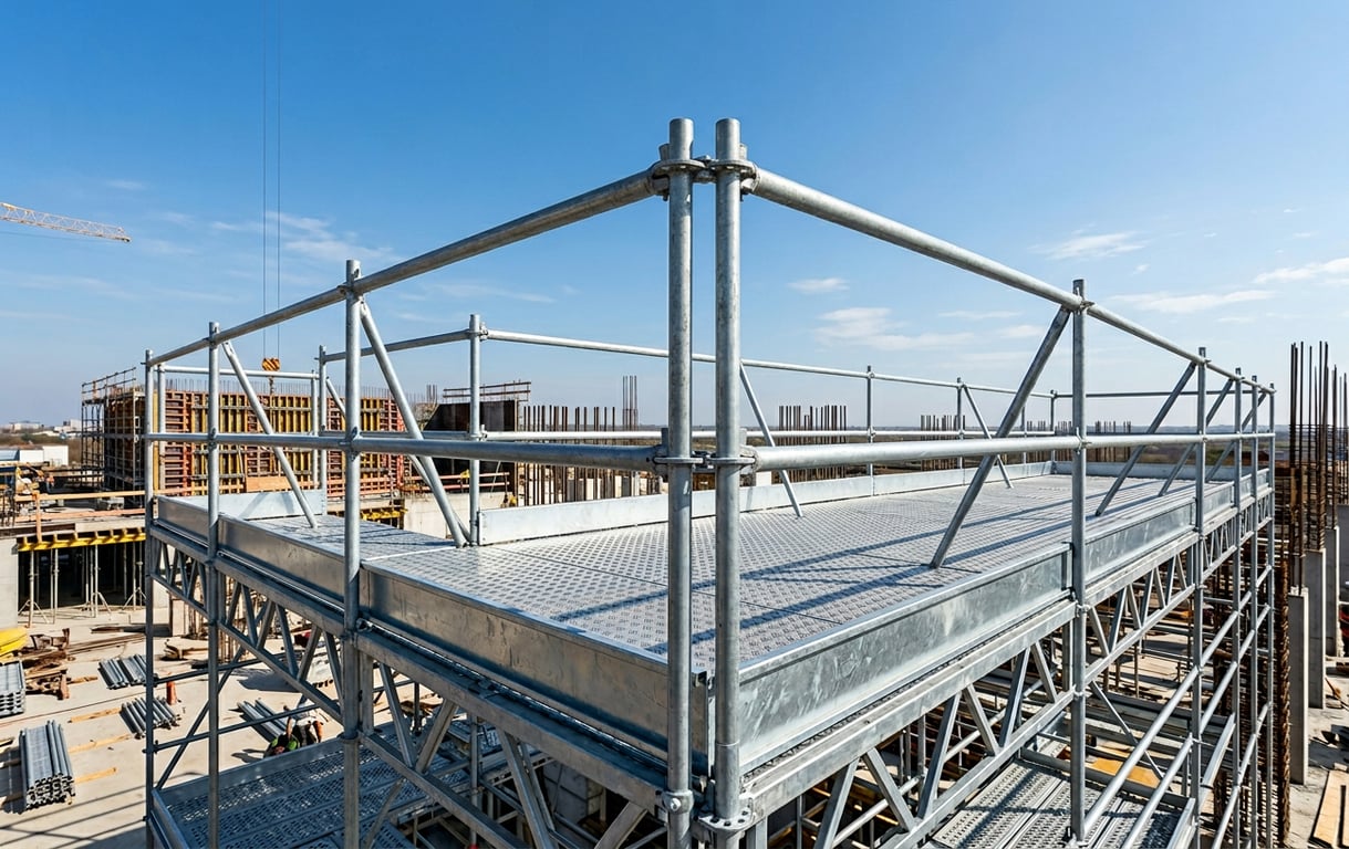 Platforma de lucru la inaltime cu balustrade si sistem de protectie colectiva