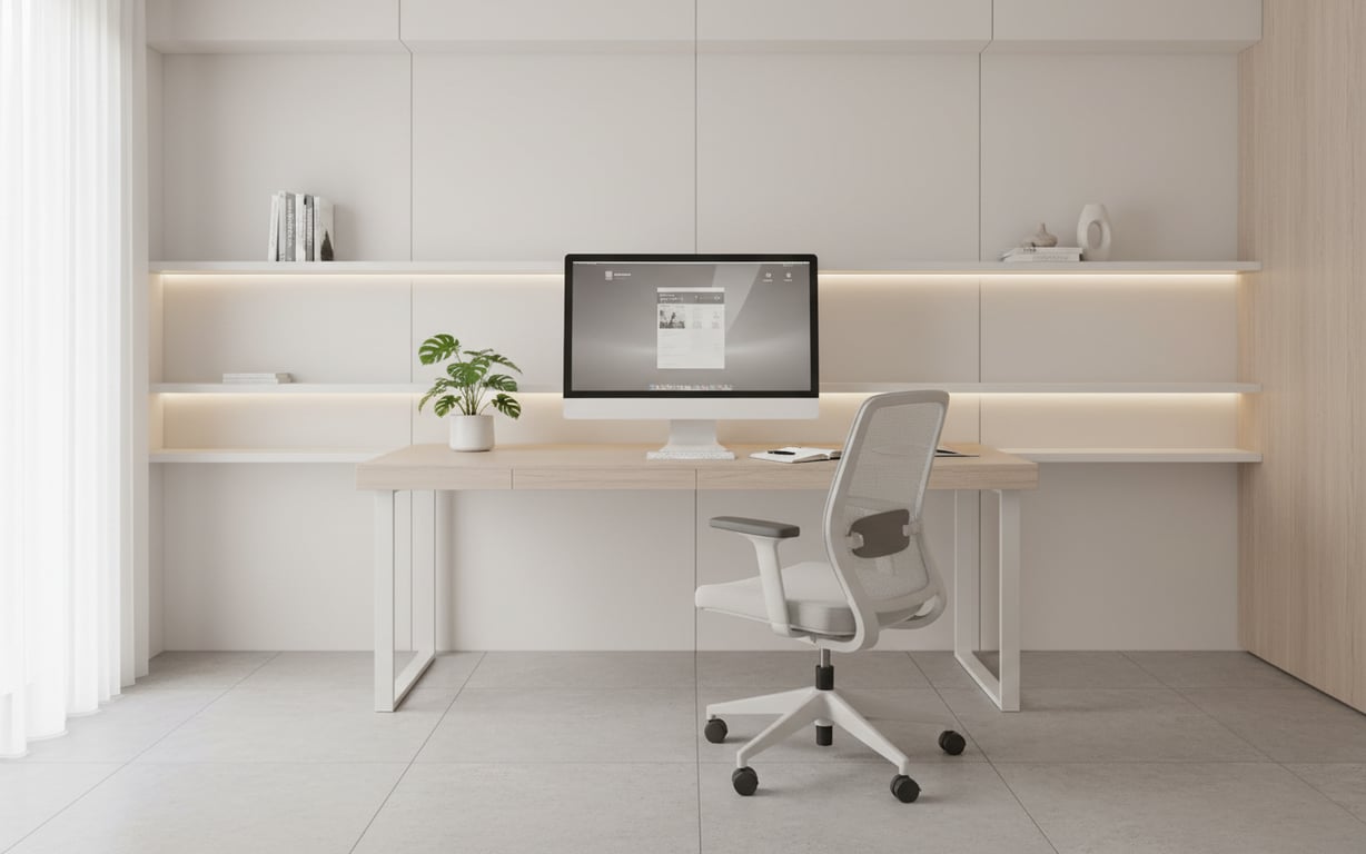 Birou modern iluminat cu lumina neutră de 4000K pentru productivitate maximă