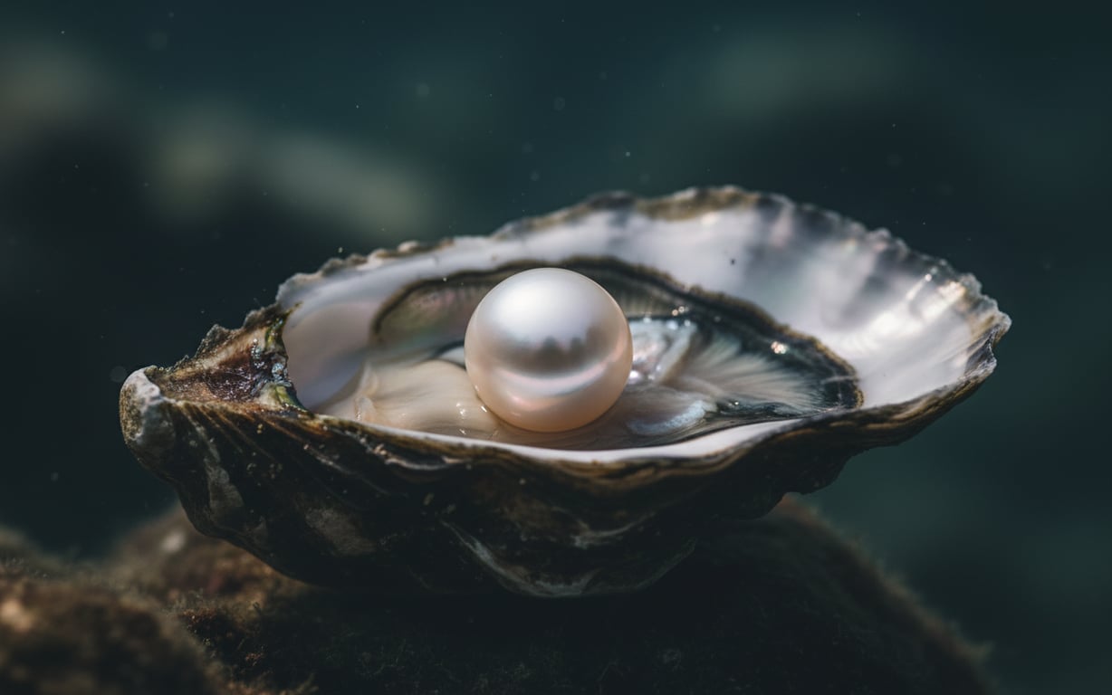 perlă naturală formată în interiorul unei stridii marine deschise