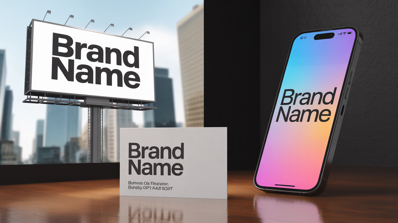 Font scalability test on various media: billboard, business card, phone