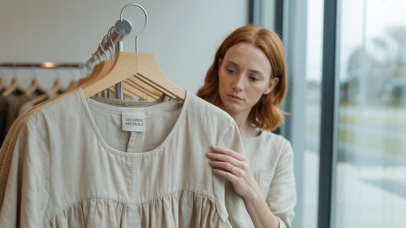 Γυναίκα που επιλέγει βιώσιμα ρούχα σε κατάστημα.