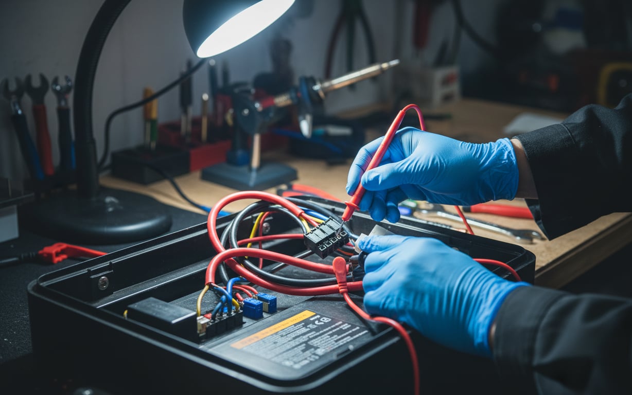 Verificare conexiuni electrice triciclu electric cu multimetru