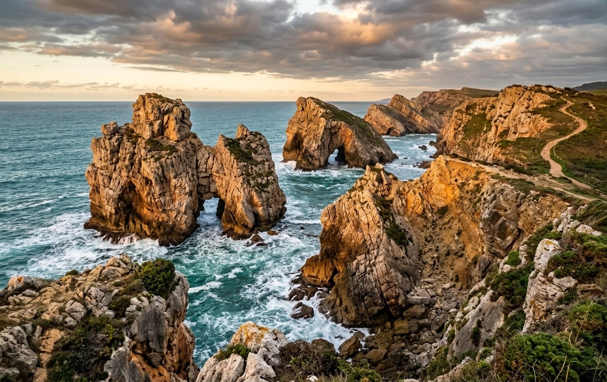 Formațiuni stâncoase spectaculoase și arcuri naturale pe coasta sălbatică a Parcului Costa Quebrada