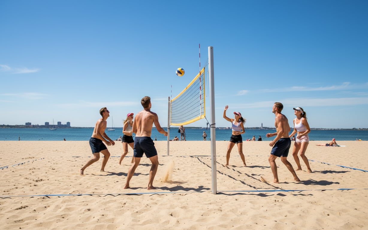 Oameni jucând volei de plajă la Amager Strandpark în Copenhaga