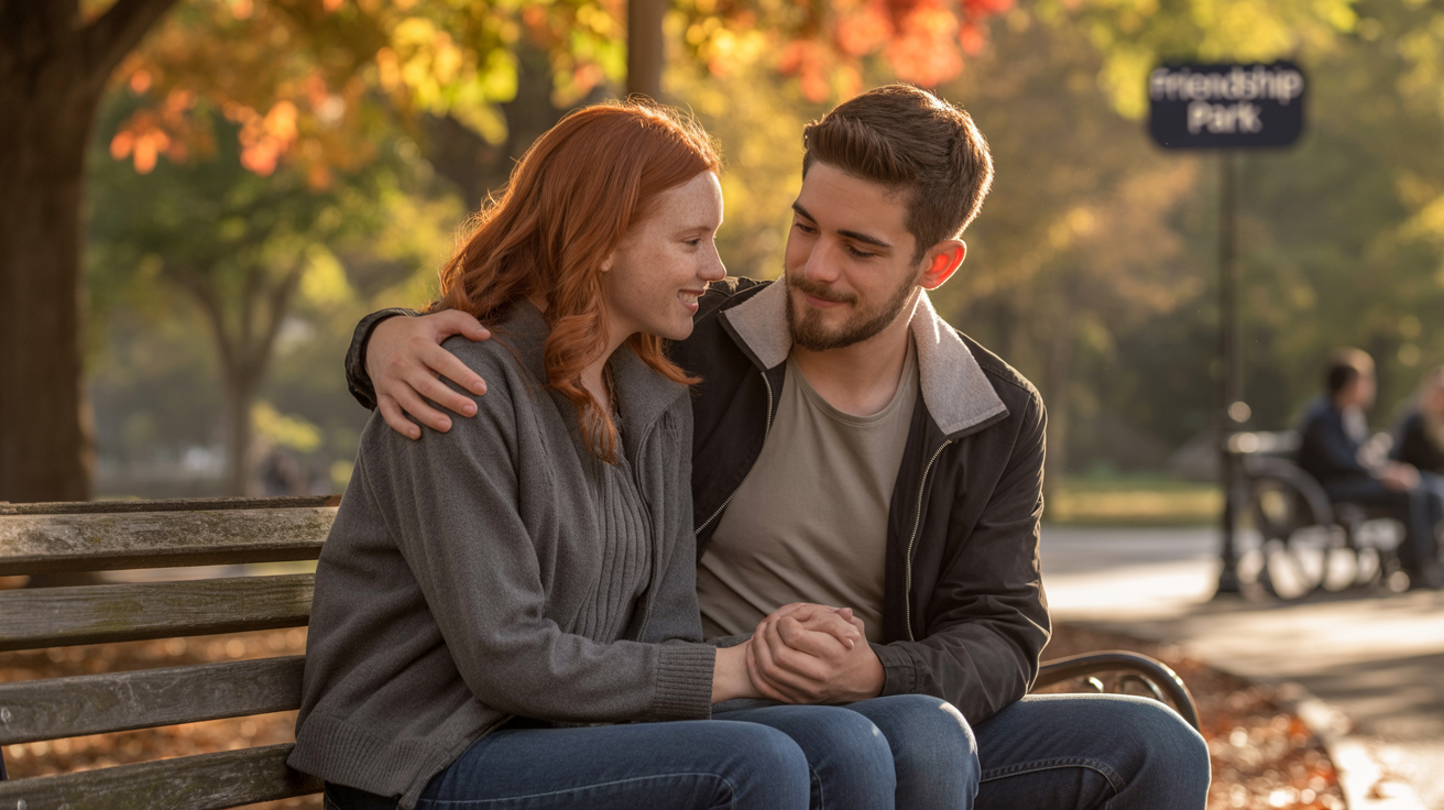 Ilustrație conceptuală a doi prieteni care se sprijină reciproc