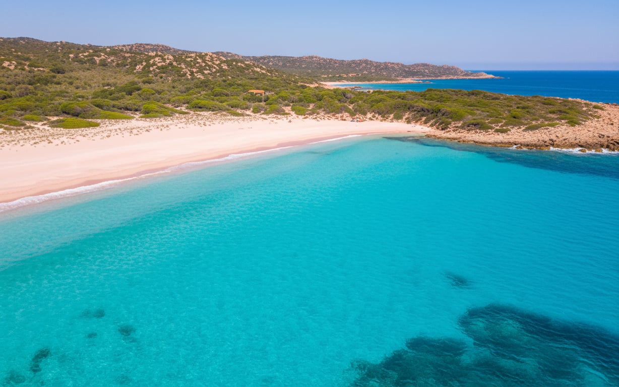 Spiaggia Rosa din arhipelagul Budelli Sardinia cu nisip roz și apă turcoaz