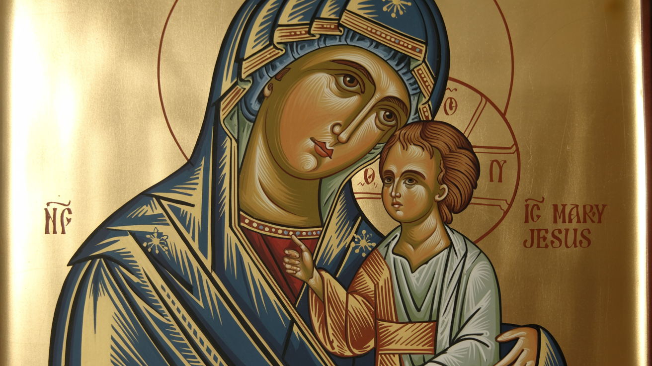 Icoană bizantină a Maicii Domnului cu Pruncul, stil tradițional