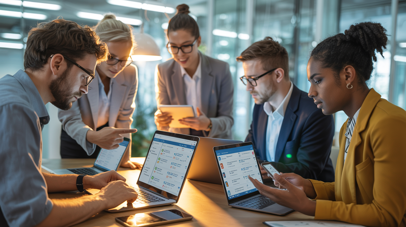 Team collaborating using Slack threads on multiple devices effectively