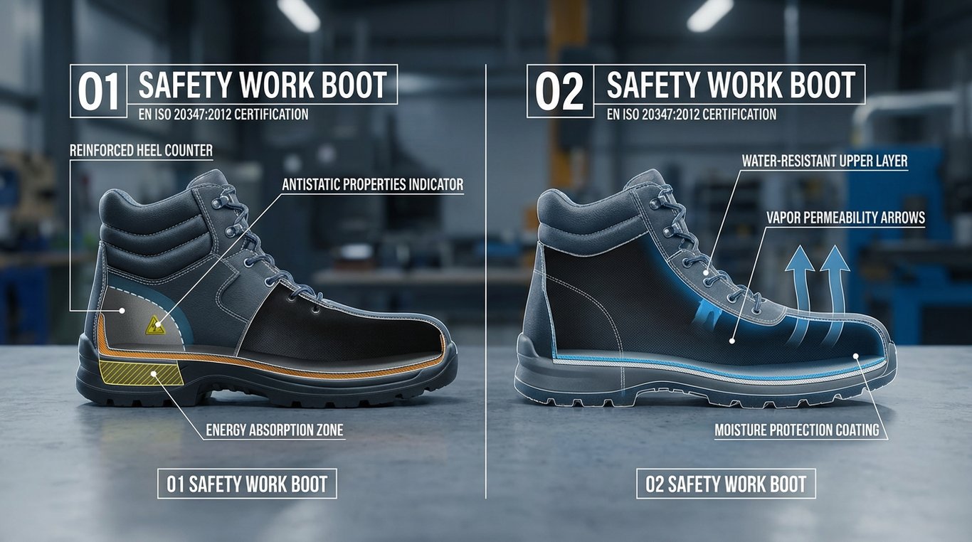 Diagrama tehnica ilustrand structura si caracteristicile bocancilor de protectie O1 versus O2