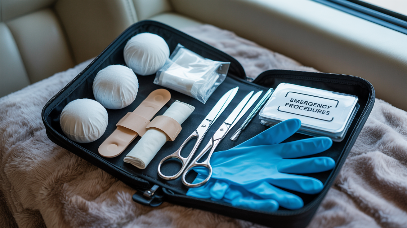 Inventar trusa medicală auto: comprese, bandaje, foarfece, mănuși, instrucțiuni
