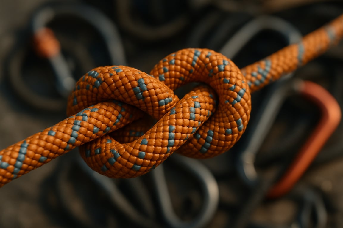 Prim-plan nod figura opt in coarda de alpinism