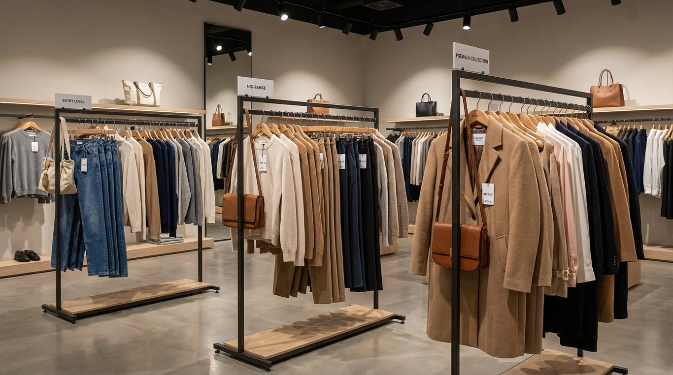 Porównanie półek cenowych i asortymentu odzieży w różnych segmentach rynku fashion retail