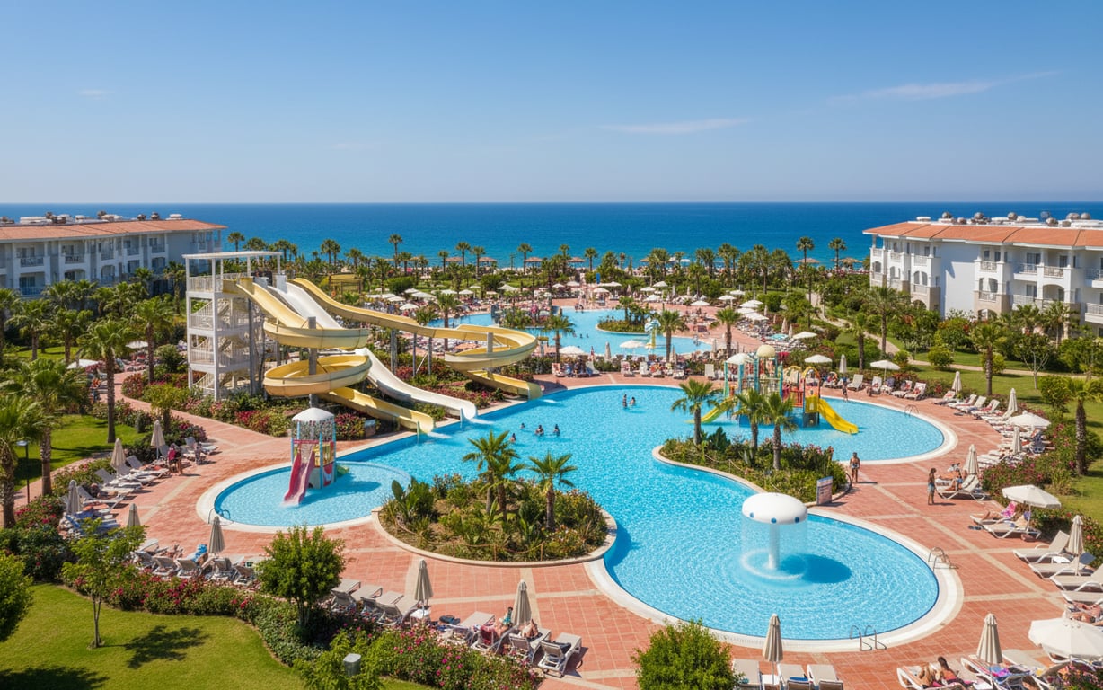 Resort all inclusive cu piscine și zone de joacă pentru copii lângă mare