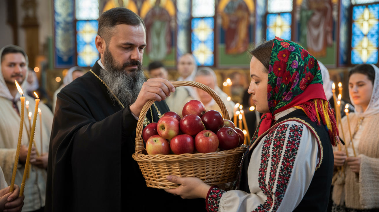 Tradiție românească: Sfințirea merelor de Sfântul Ilie la biserică.