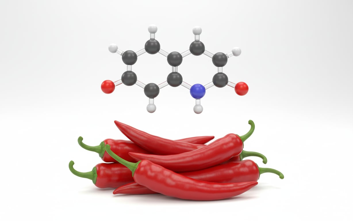 Structura moleculară a capsaicinei și ardeii iuți roșii proaspeți